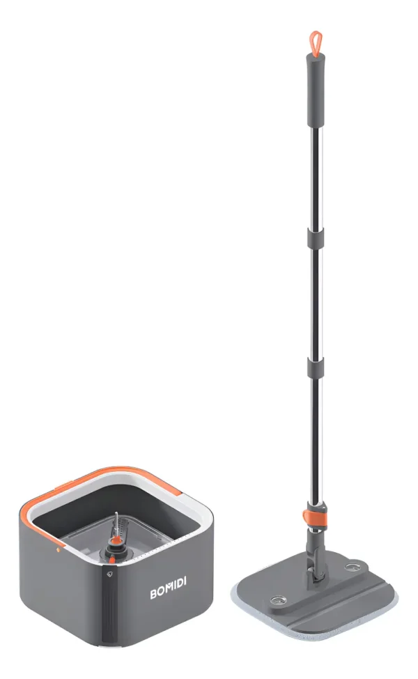 BOMIDI Trapeadores Giratorios Microfibra Mop Cubeta Doble Capa Con Drenaje Y Cepillo De Limpieza