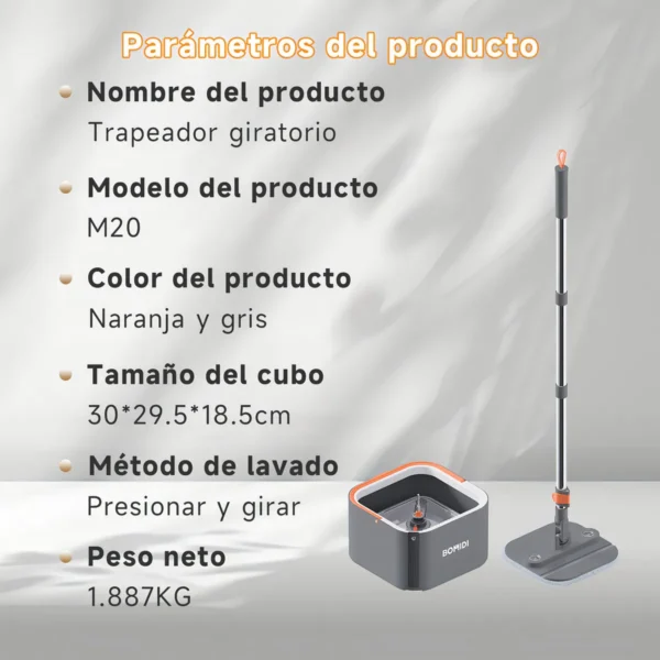 BOMIDI Trapeadores Giratorios Microfibra Mop Cubeta Doble Capa Con Drenaje Y Cepillo De Limpieza