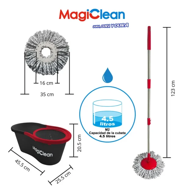 D_NQ_NP_2X_756125-MLA96570372326_112025-F Trapeador Mop Cubo Con Doble Mecanismo Magiclean Spin Magic Gris Oscuro