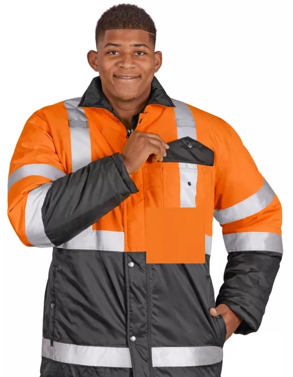 frente 1 Chamarra Larga Polar de Alta Visibilidad Naranja