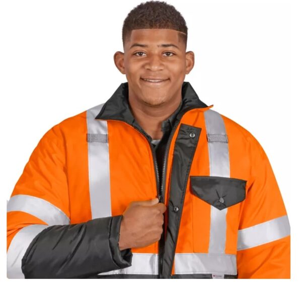 frente 2 Chamarra Larga Polar de Alta Visibilidad Naranja